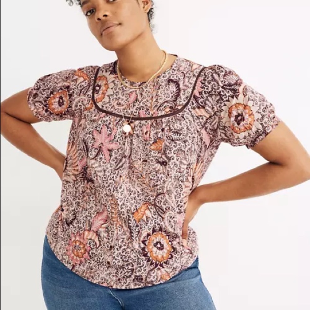 Madewell Yoked Puff-Sleeve Bali Blooms Top Fall Floral